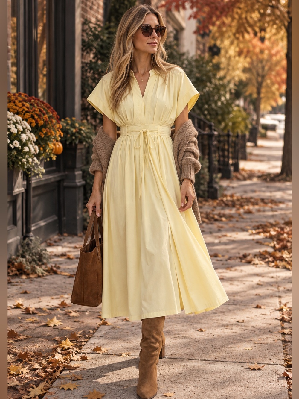 Mint Julep Sadie Yellow Poplin Pleated Maxi Dress - Medium